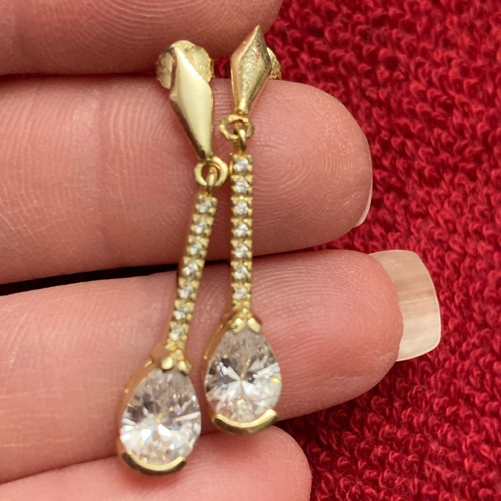 New! Stamped 925/ Gold Over Silver Beautiful CZ drop dangle earrings